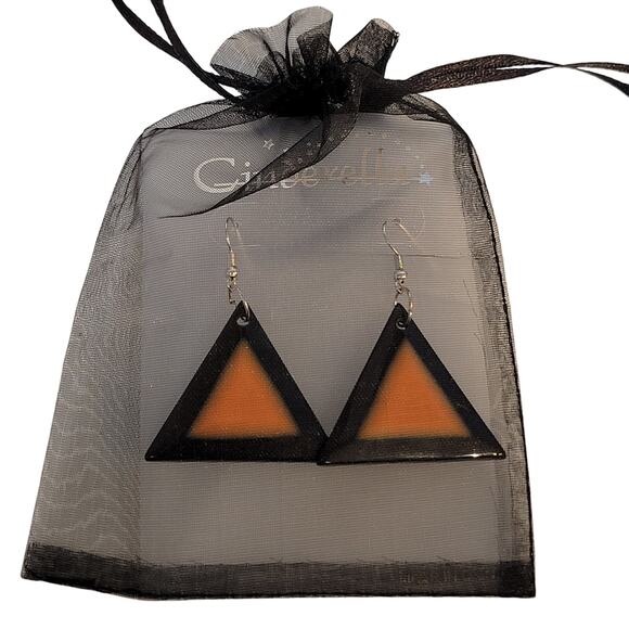 Orange Triangle Earrings Lightweight Plastic Dangle 1.9" Y2K Festival 1980's - Picture 6 of 7